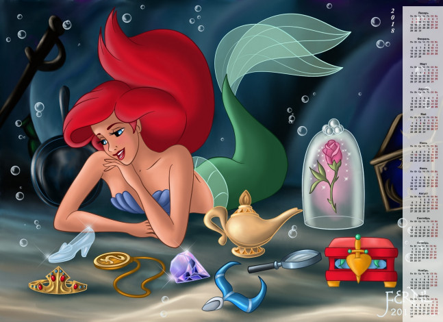 Обои картинки фото календари, кино,  мультфильмы, вещи, пузыри, цветок, русалка