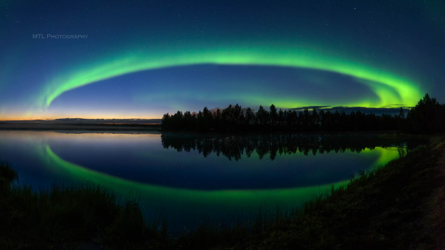 Обои картинки фото природа, северное сияние, озеро, ночь