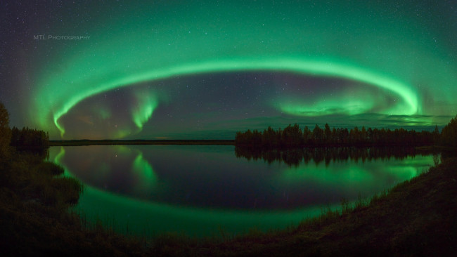 Обои картинки фото природа, северное сияние, озеро, ночь