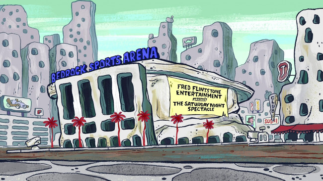 Обои картинки фото рисованное, города, баннер, дорога, здание, реклама