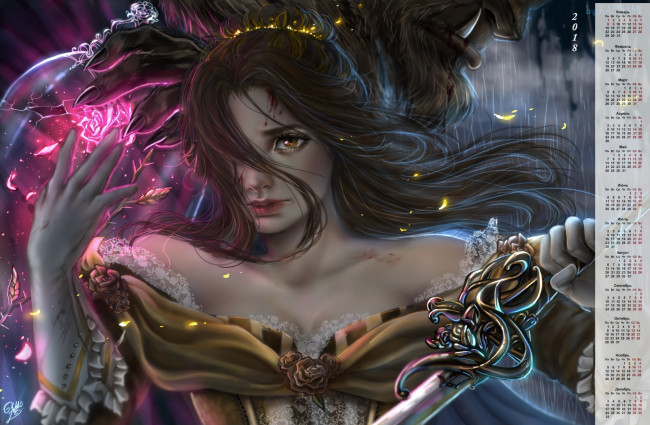 Обои картинки фото календари, фэнтези, взгляд, девушка