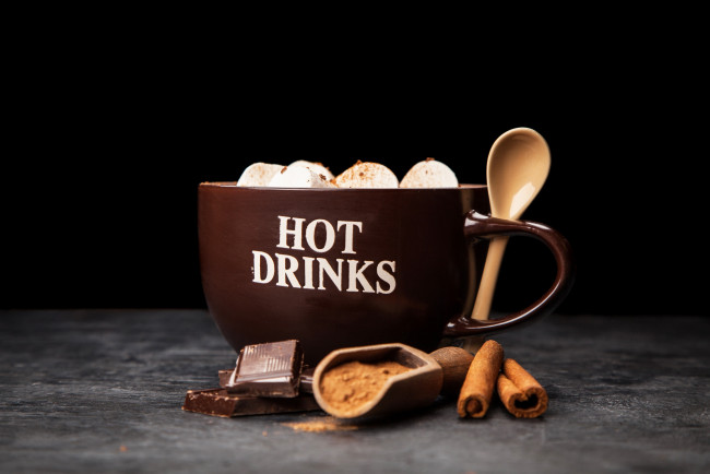 Обои картинки фото еда, кофе,  кофейные зёрна, какао, корица, шоколад, напиток