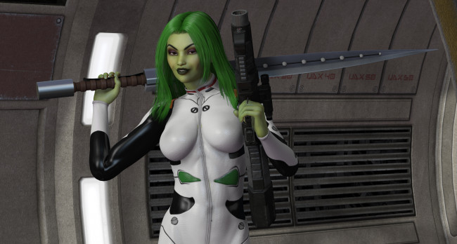 Обои картинки фото 3д графика, фантазия , fantasy, девушка, взгляд, фон, меч