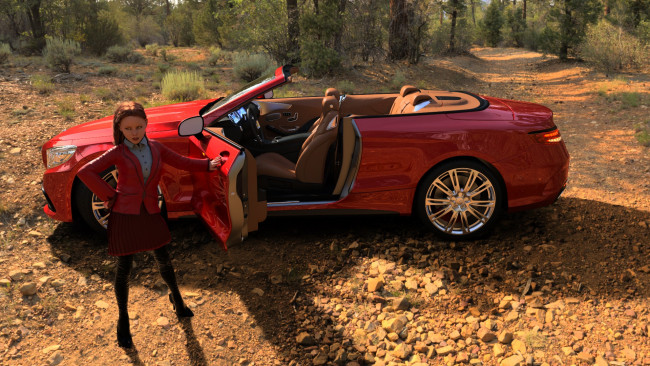 Обои картинки фото 3д графика, люди-авто, мото , people- car ,  moto, девушка, взгляд, фон, автомобиль