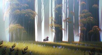 Картинка рисованное люди лес конь девушка