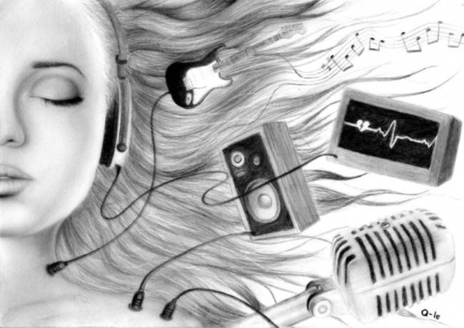 Обои картинки фото рисованное, люди, девушка, лицо, музыка