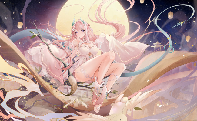 Обои картинки фото banchiyuebai, аниме, животные,  существа, девушка