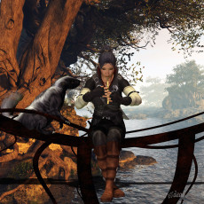 Картинка 3д графика people люди зверёк деревья река девушка
