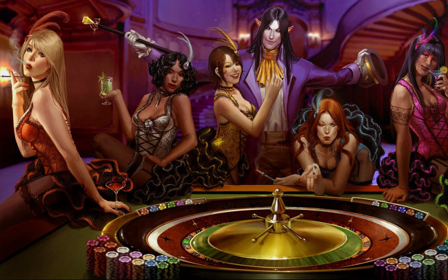 Обои картинки фото фэнтези, девушки, рулетка, эльф, казино