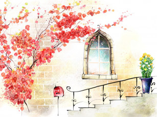 Картинка рисованные другое улица дерево окно почтовый ящик
