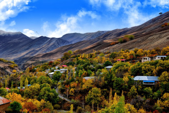 Картинка природа горы растения дома осень