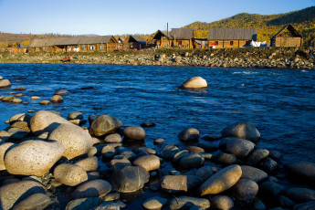 Картинка природа реки озера дома камни река