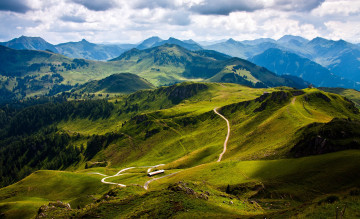 Картинка природа пейзажи горы дорога дом