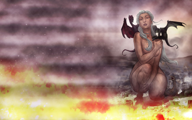 Обои картинки фото игра, престолов, фэнтези, девушки, девушка, game, of, thrones, драконы, огонь