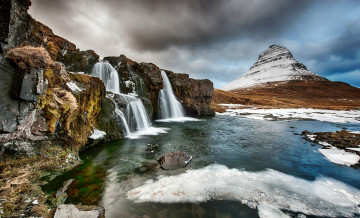 Картинка природа водопады горы скалы камни обрыв река водопад