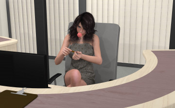 обоя 3д, графика, people, люди, стол, девушка