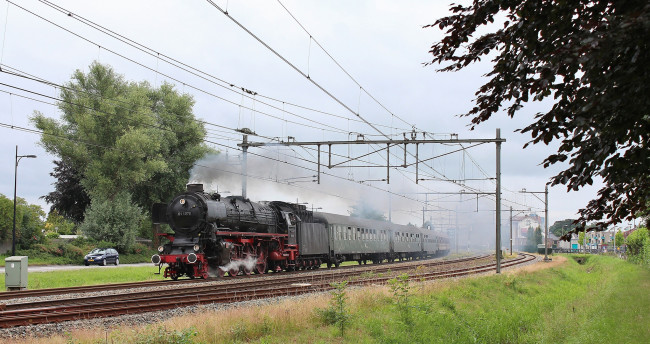 Обои картинки фото техника, паровозы, железная, дорога, вагоны, паровоз, рельсы