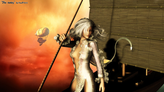 Обои картинки фото 3д, графика, fantasy, фантазия, шест, девушка