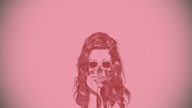 Обои картинки фото рисованные, минимализм, очки, волосы, рука, череп