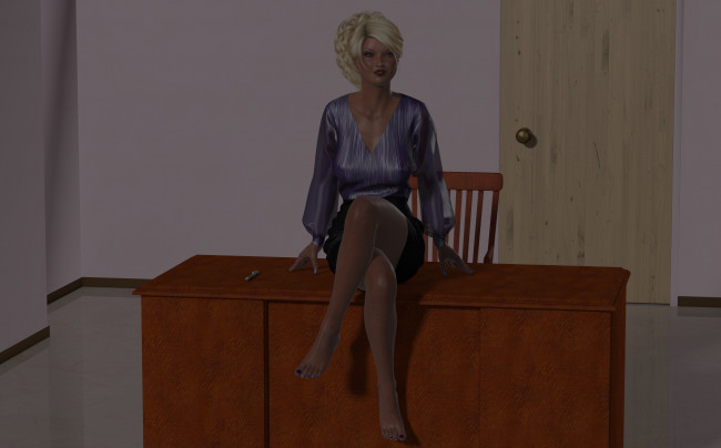 Обои картинки фото 3д, графика, people, люди, девушка, взгляд, стол