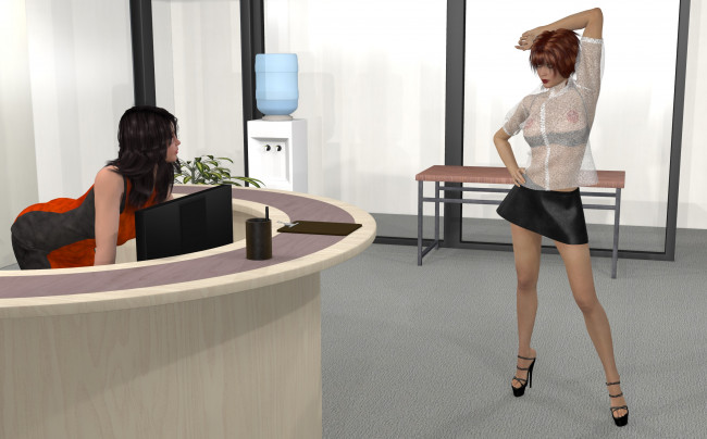 Обои картинки фото 3д, графика, people, люди, девушки, стол, офис