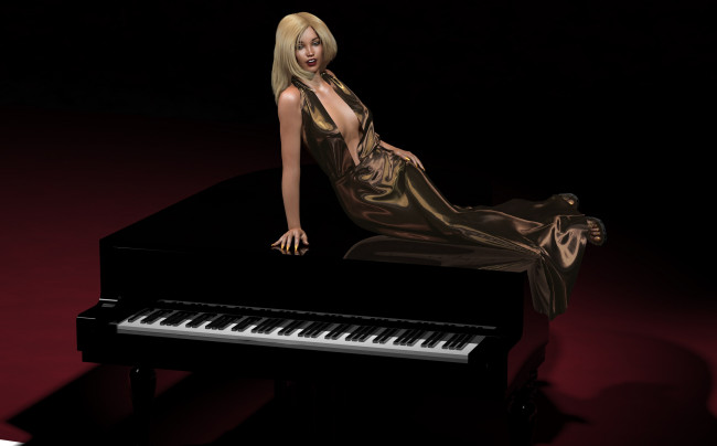 Обои картинки фото 3д, графика, people, люди, пианино, девушка