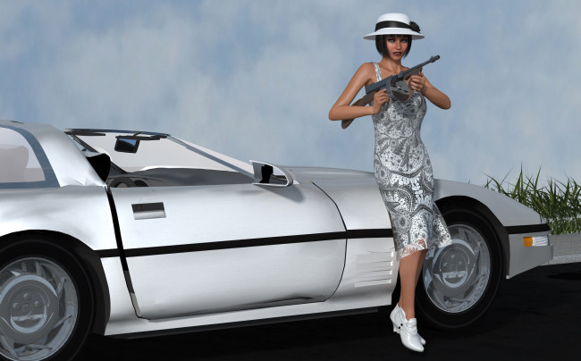 Обои картинки фото автомобили, 3д, девушка, автомобиль, автомат