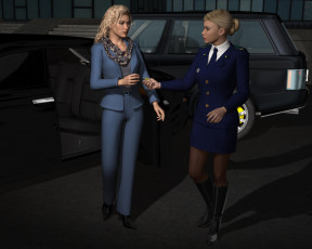 Картинка she+wolf 3д+графика фантазия+ fantasy разговор взгляд девушки ночь улица автомобиль