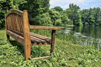 Картинка природа реки озера лужайка река скамейка