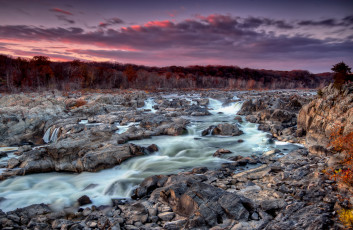 Картинка природа реки озера облака небо камни река деревья закат