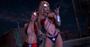 обоя 3д графика, фантазия , fantasy, фон, взгляд, девушки, супермены