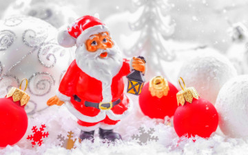 Картинка праздничные украшения шарики дед мороз новый год снежинки