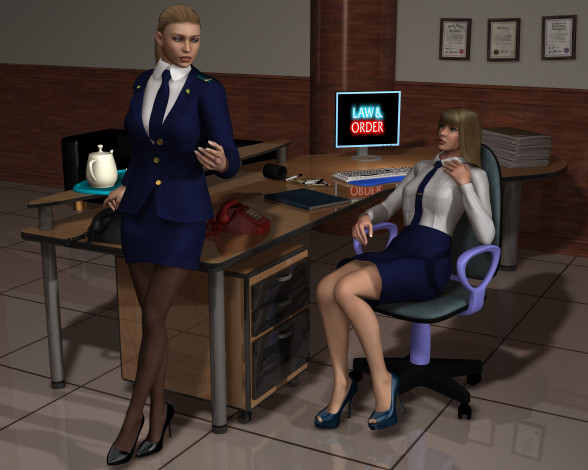 Обои картинки фото she wolf, 3д графика, фантазия , fantasy, компьютер, фон, стол, чайникразговор, телефон, взгляд, девушки, стуля, книги