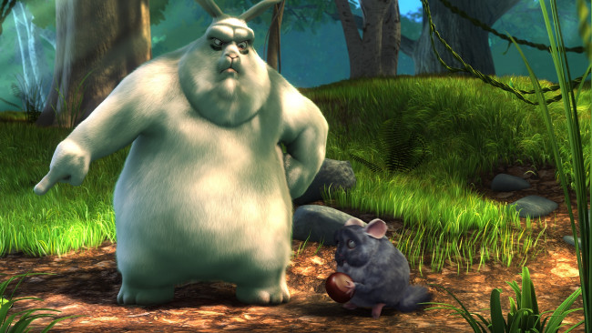 Обои картинки фото big buck bunny, мультфильмы, - big buck bunny, трава, лес, мышка, кролик
