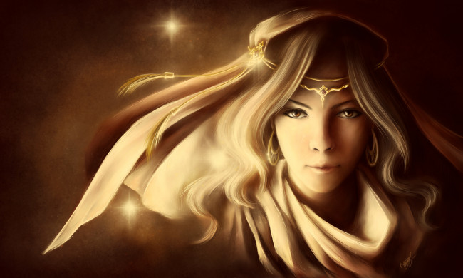 Обои картинки фото рисованное, люди, девушка, лицо, фон, диадема, звезда