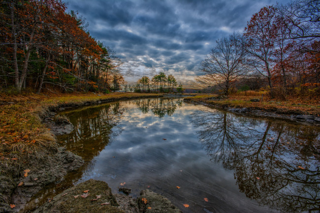 Обои картинки фото природа, реки, озера, лес, осень, деревья, река, небо, облака