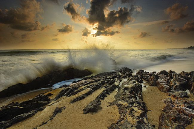 Обои картинки фото природа, стихия, прибой, скалы, океан