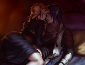 Картинка фэнтези эльфы девушка парень пара арт