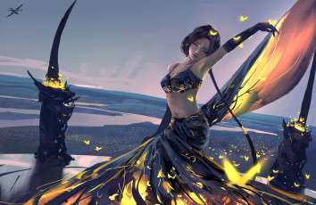 Картинка фэнтези девушки ghostblade пейзаж бабочки девушка wlop арт