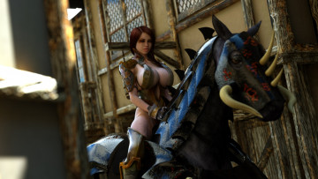 Картинка 3д+графика фантазия+ fantasy взгляд девушка лошадь фон