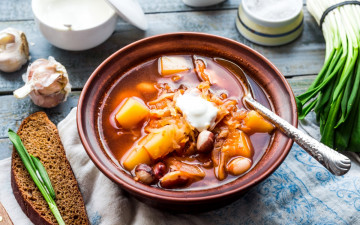 Картинка еда вторые+блюда хлеб борщ миска чеснок