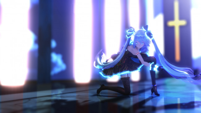 Обои картинки фото аниме, vocaloid, miku, rongsama, взгляд, фон, hatsune, девушка