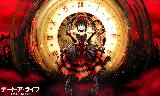 Обои картинки фото аниме, date a live, tokisaki, kurumi, арт, date, a, live, tsubasaki, часы, девушка