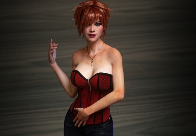 Обои картинки фото 3д графика, люди , people, взгляд, девушка, рыжая, фон