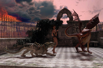 Картинка 3д+графика фантазия+ fantasy девушка взгляд фон дракон