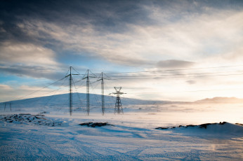 Картинка природа зима поле лэп