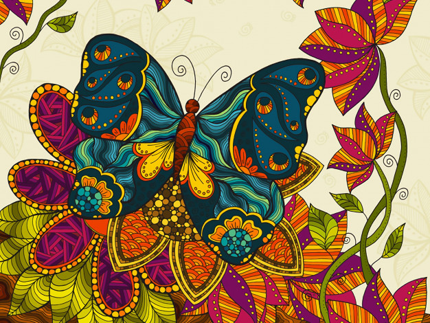 Обои картинки фото векторная графика, животные , animals, фон, бабочка, листья