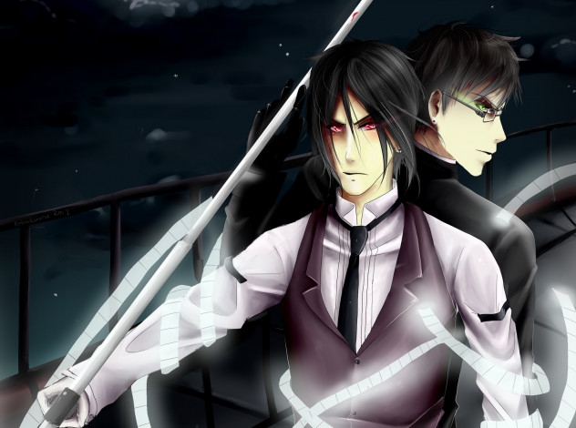 Обои картинки фото аниме, kuroshitsuji, жнец, себастьян