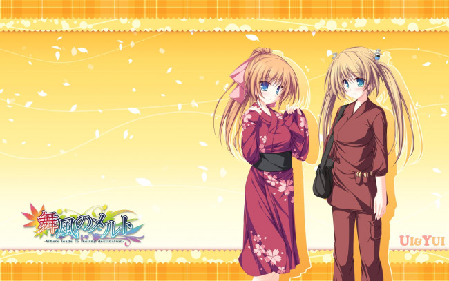 Обои картинки фото maikaze no melt, аниме, фон, взгляд, девушки