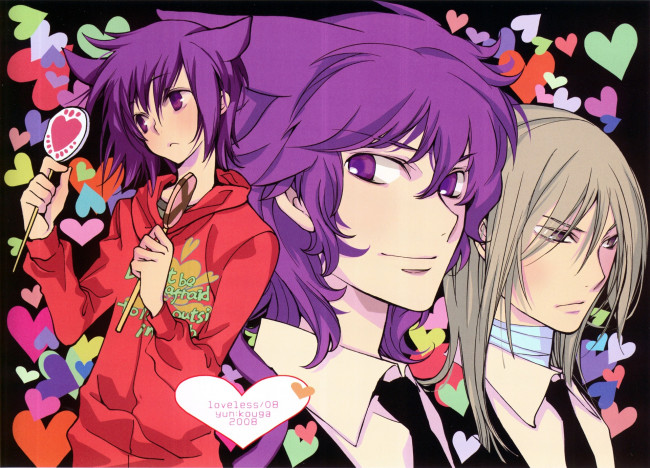 Обои картинки фото аниме, loveless, нелюбимый, леденец, сеймей, соби, ритска, сердечки